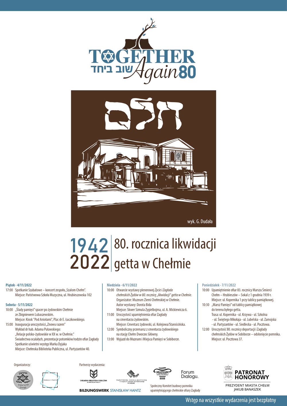Afisz: Together again 80. 1942-2022. 80. rocznica likwidacji getta w Chełmie.