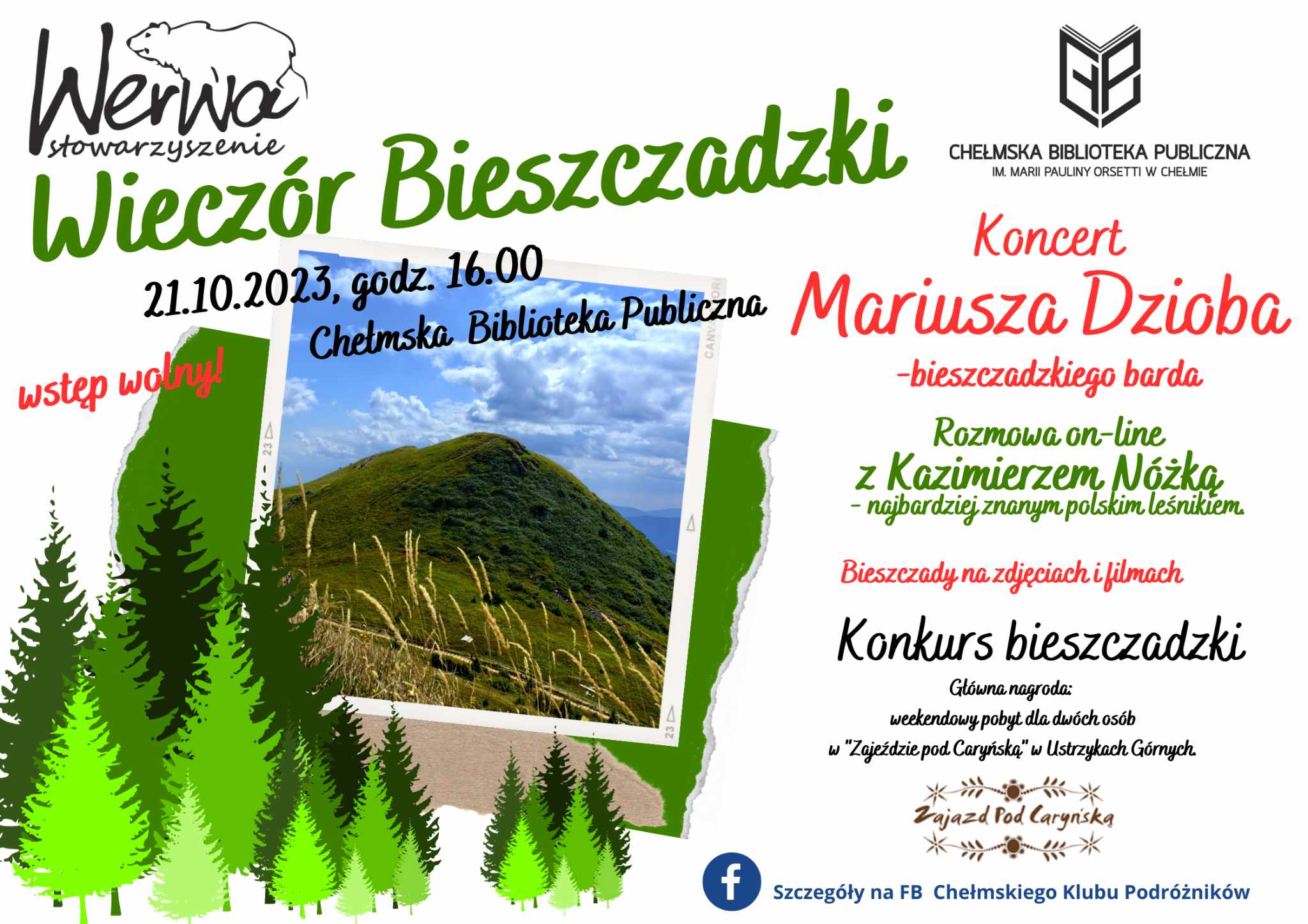 Plakat zapraszający na wieczór bieszczadzki