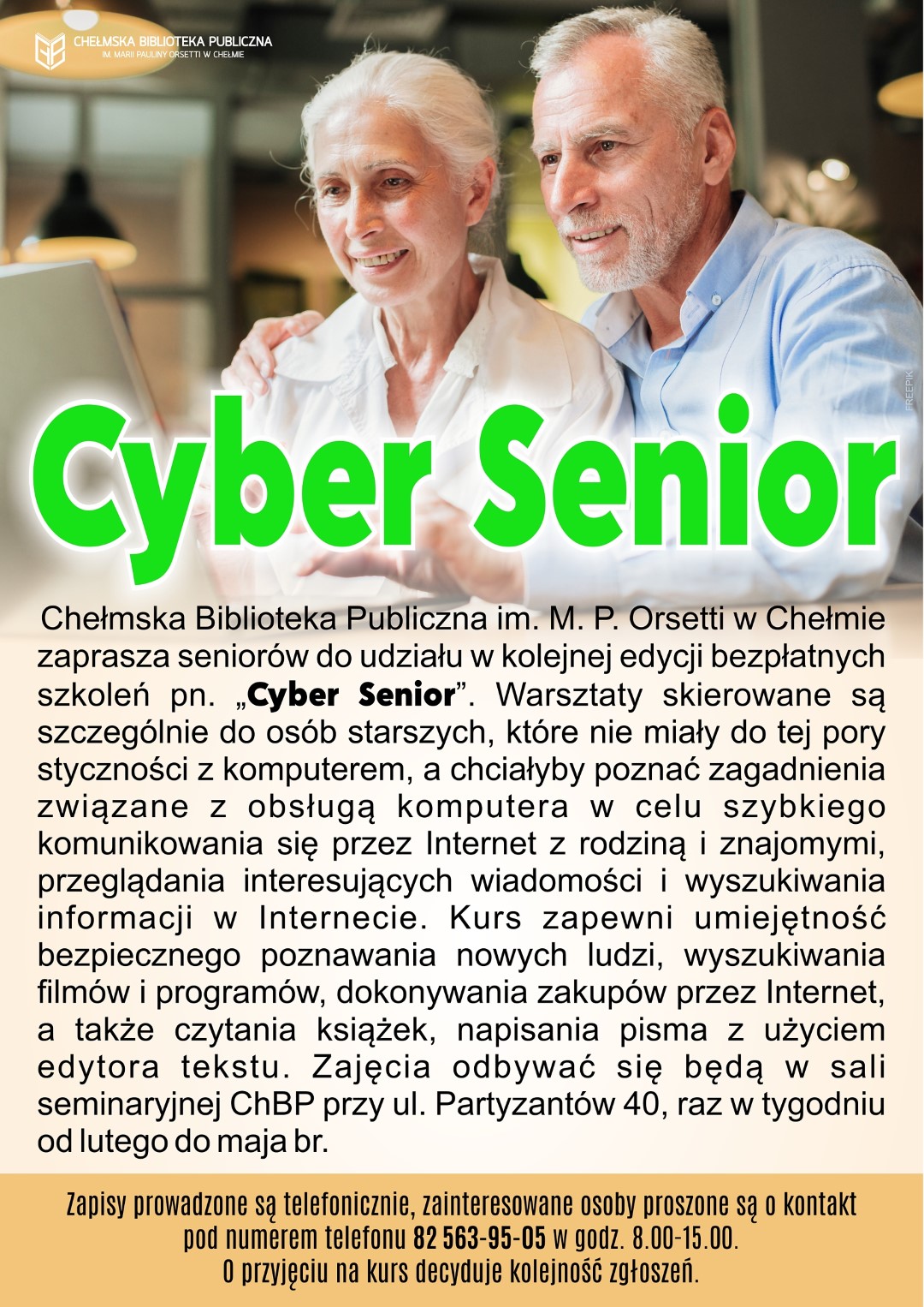 plakat promujący Cyber senior zajęcia komputerowe dla seniorów