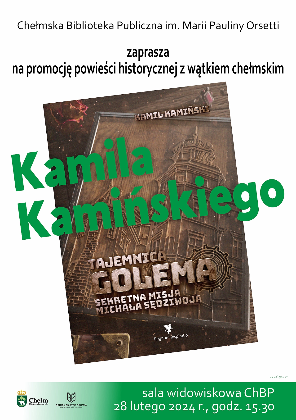 Plakat promujący spotkanie autorskie z Kamilem Kamińskim