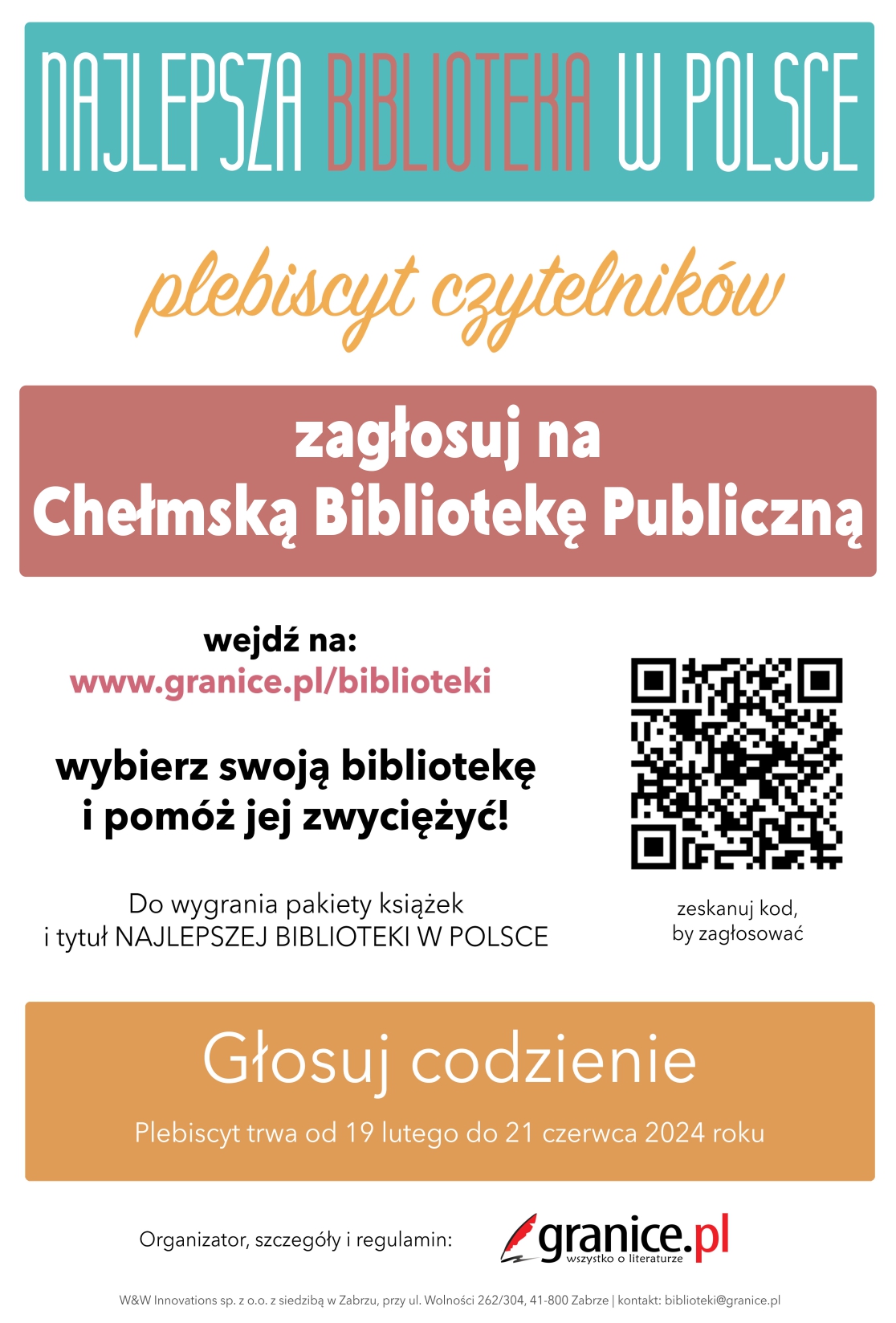 Plakat promujący plebiscyt Najlepsza biblioteka w Polsce