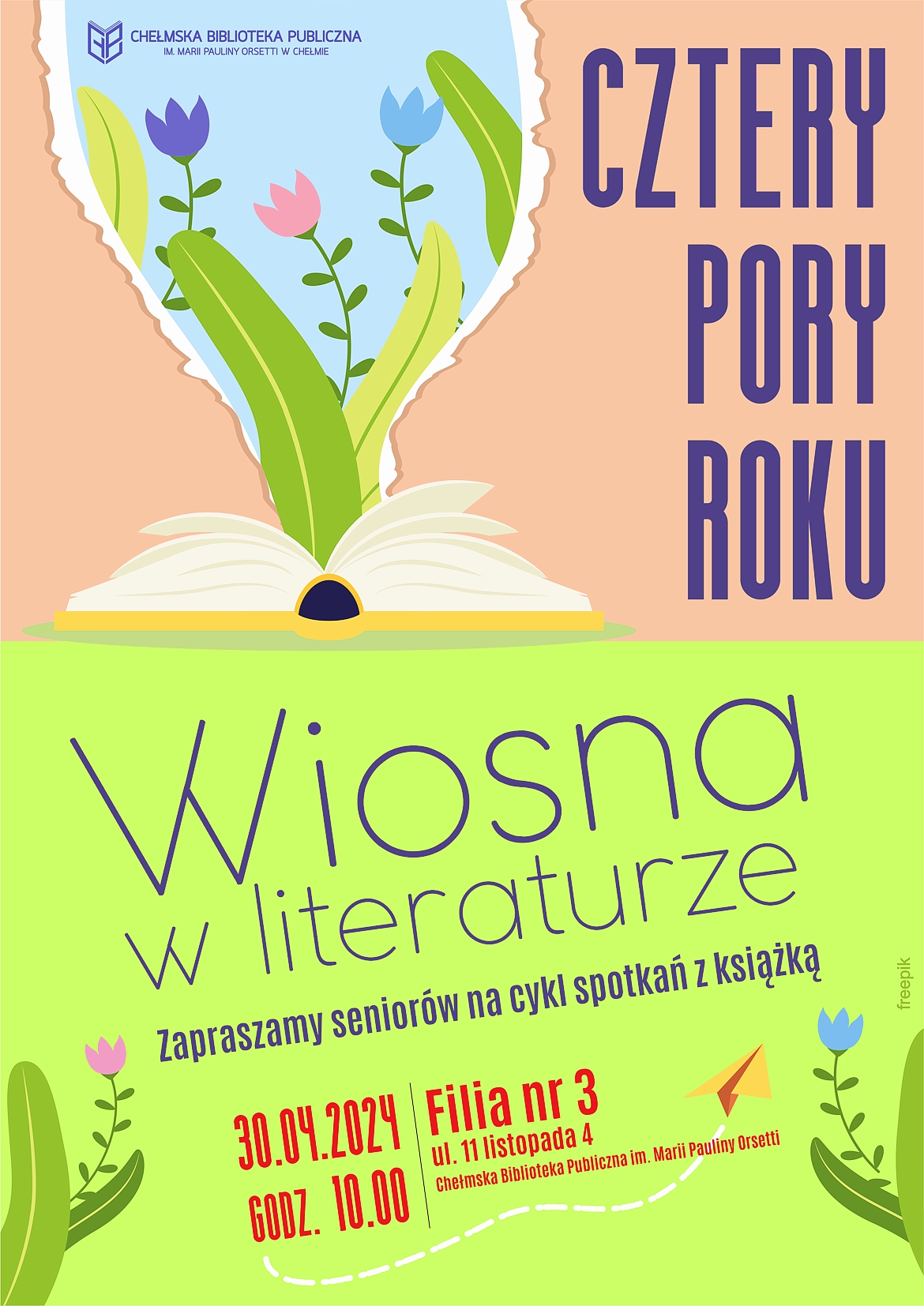 Cykl spotkań z książką pt. "Cztery Pory Roku" odbędzie się 30 kwietnia br. w Filii nr 3 na ul. 11 listopada 4