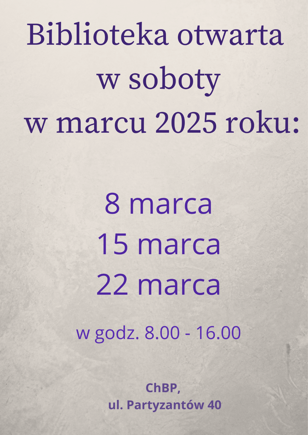 Pracujące soboty w bibliotece w marcu 2025 roku