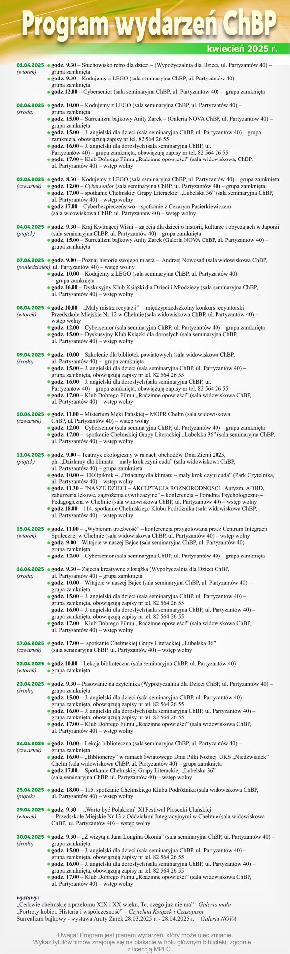 Program wydarzeń kwiecień 2025