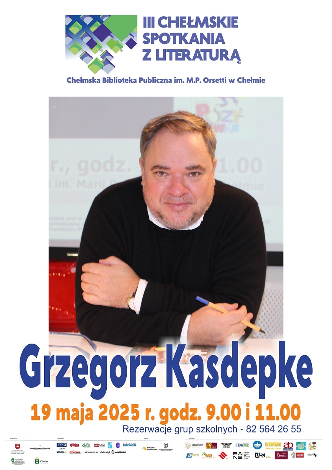Plakat promujący spotkanie autorskie z Grzegorzem Kasdepke z