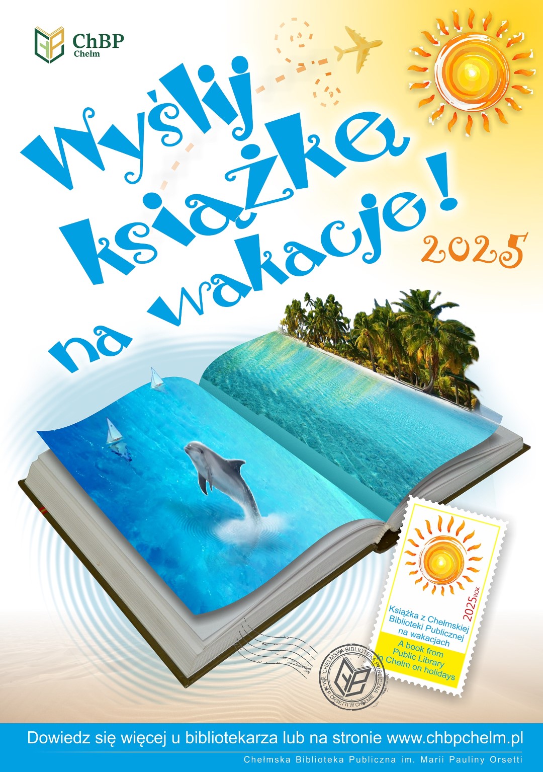 Plakat konkurs Wyślij książkę na wakacje