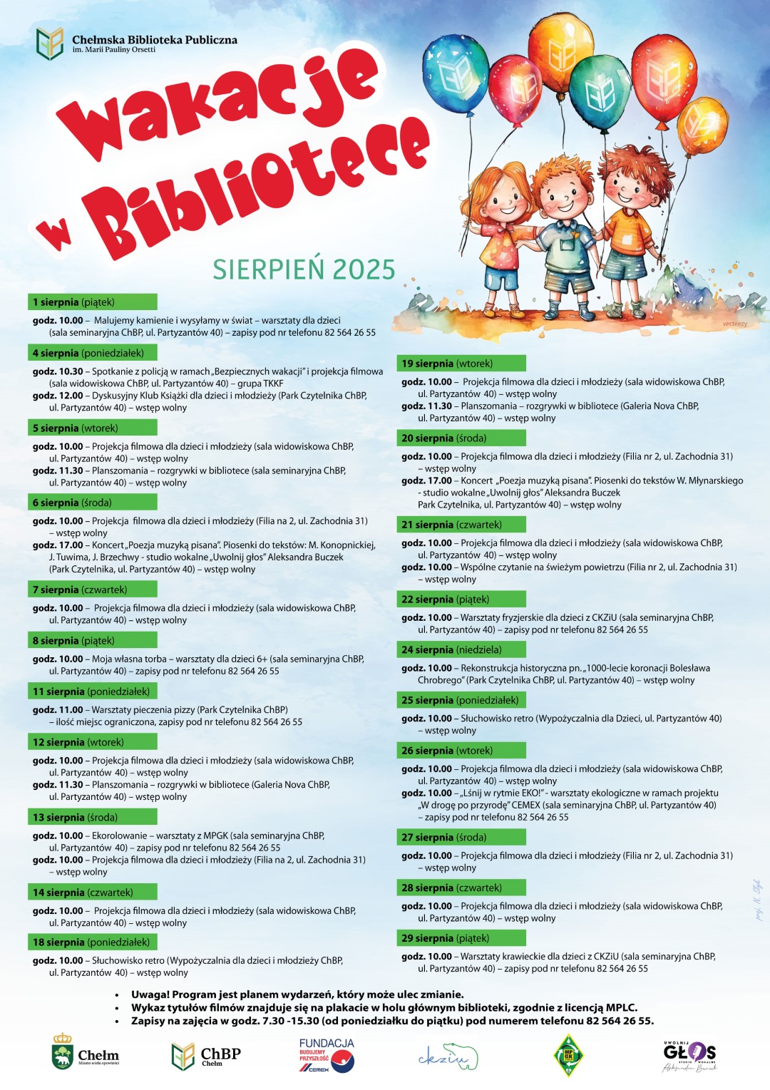 Program wydarzeń dla dzieci i młodzieży w sierpniu 2025