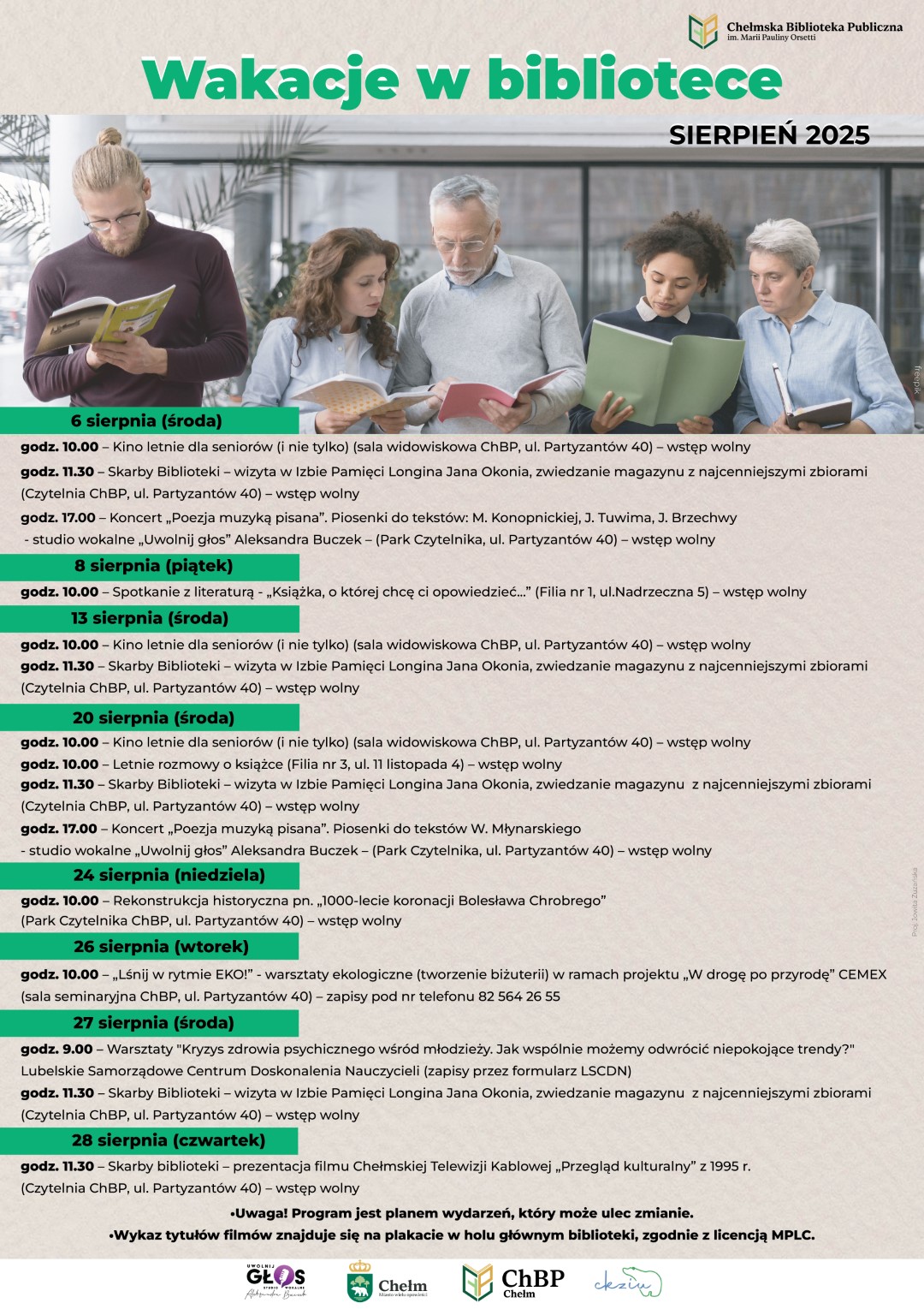 Program wydarzeń dla dorosłych na sierpień 2025