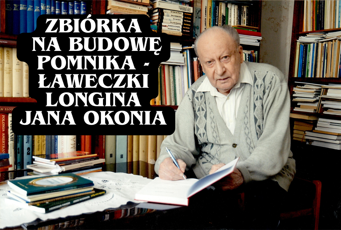 Wizerunek mężczyzny poety na tle regału z książkami