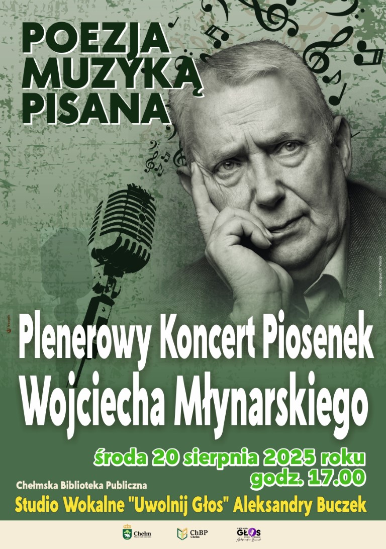 Plakat do koncertu plenerowego piosenek Wojciecha Młynarskiego