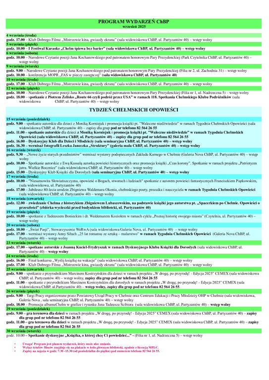 Program wydarzeń wrzesień