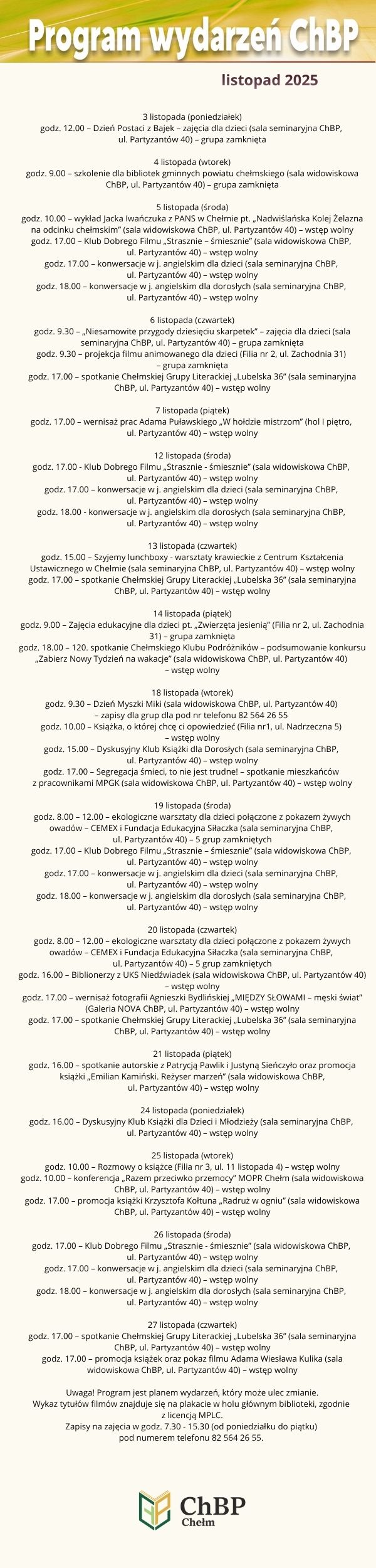 Program wydarzeń listopad 2025