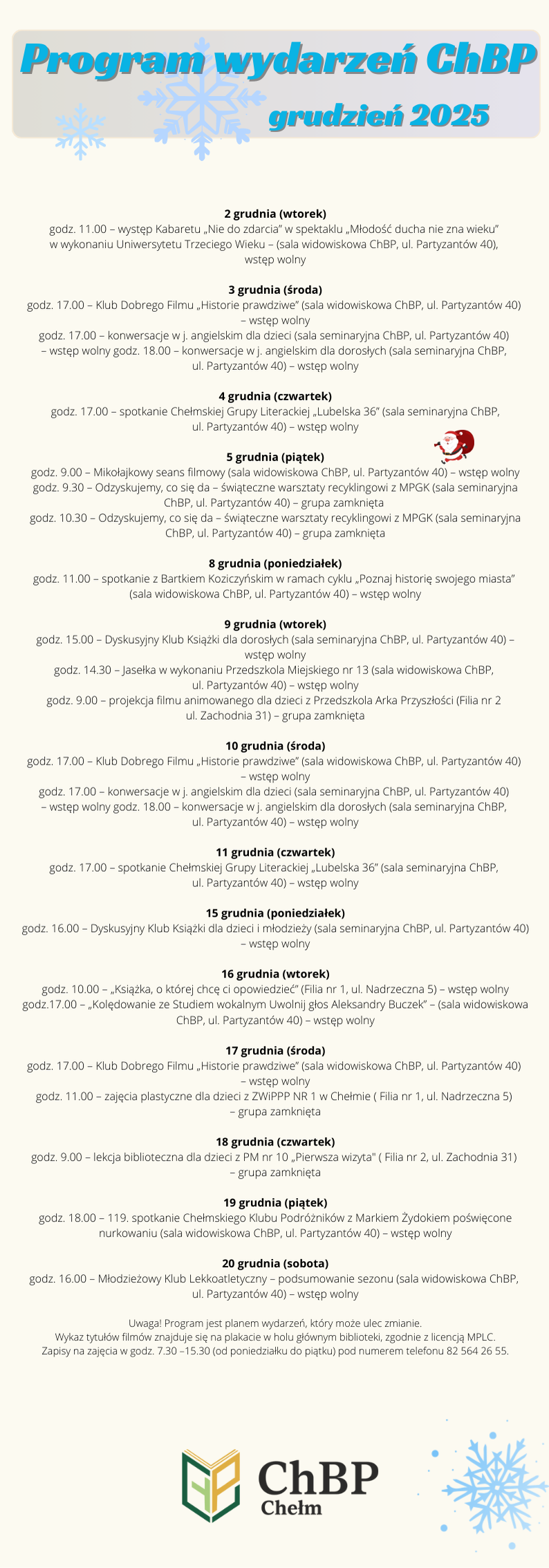 Program wydarzeń na grudzień 2025