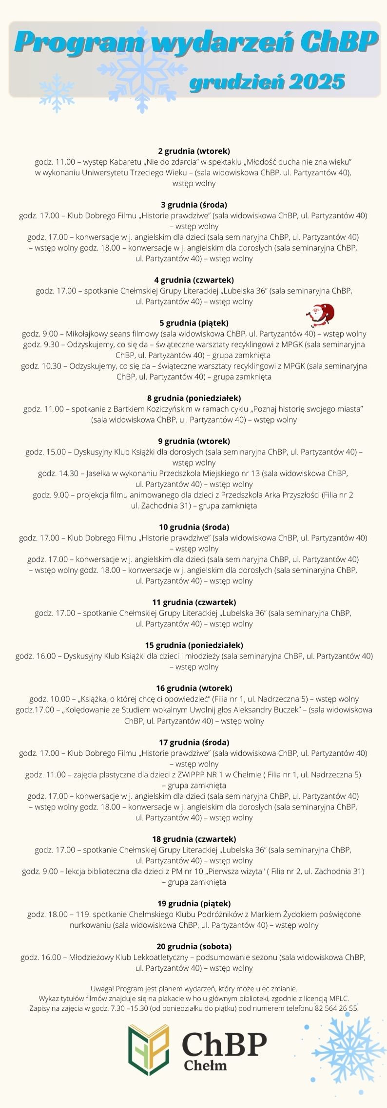 Program wydarzeń na grudzień 2025