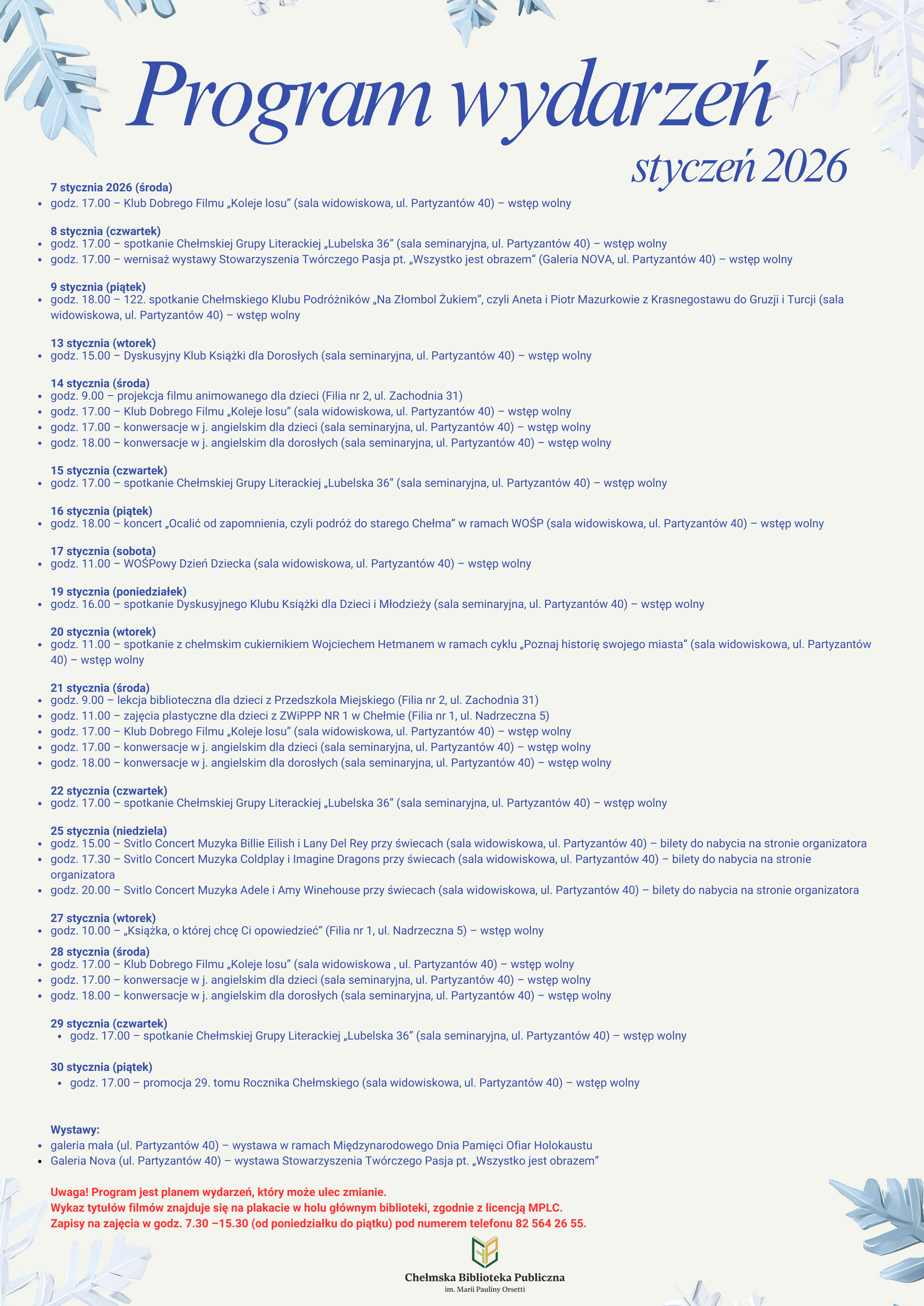 Program wydarzeń styczeń 2026