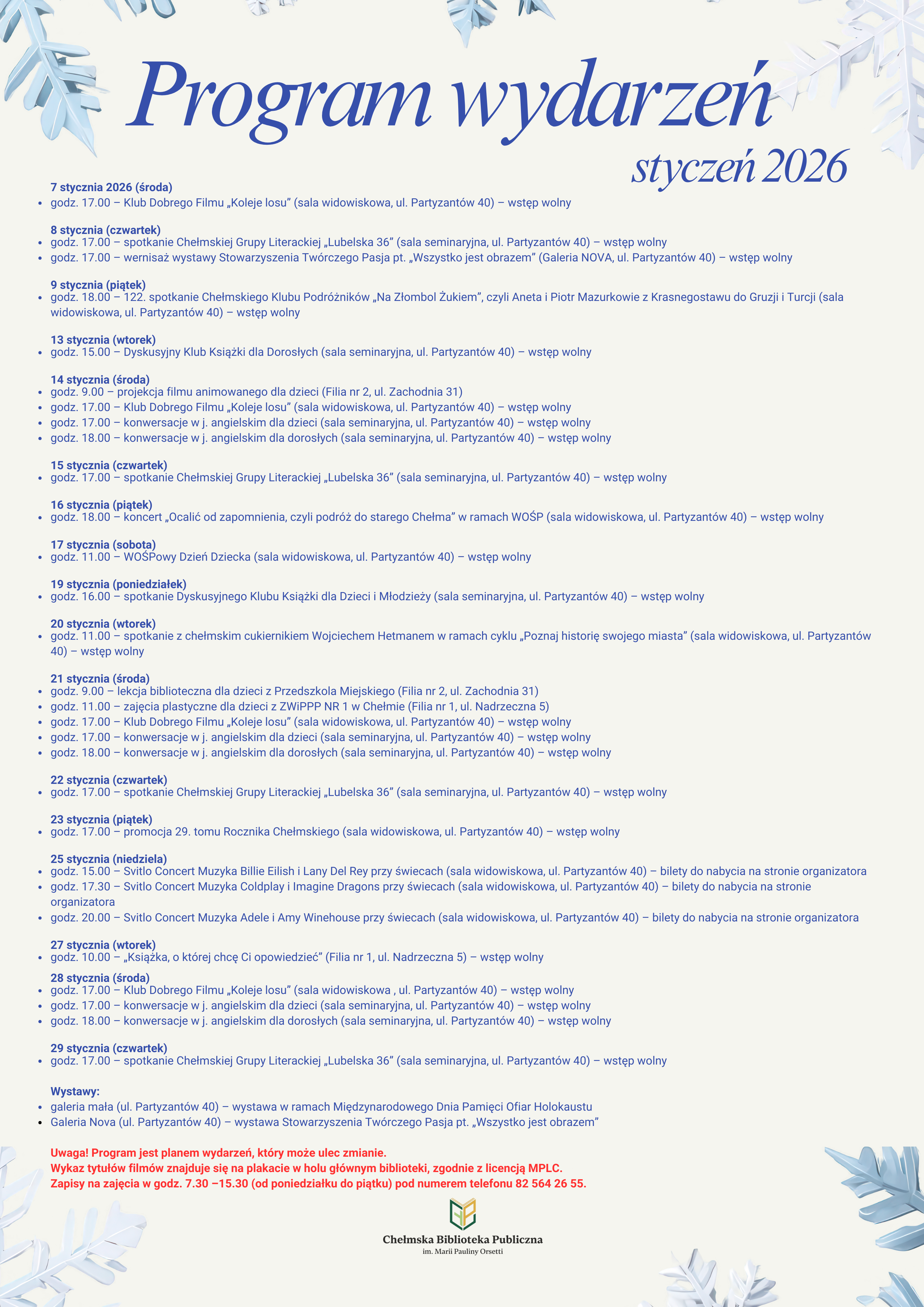 PROGRAM WYDARZEŃ STYCZEŃ 2026