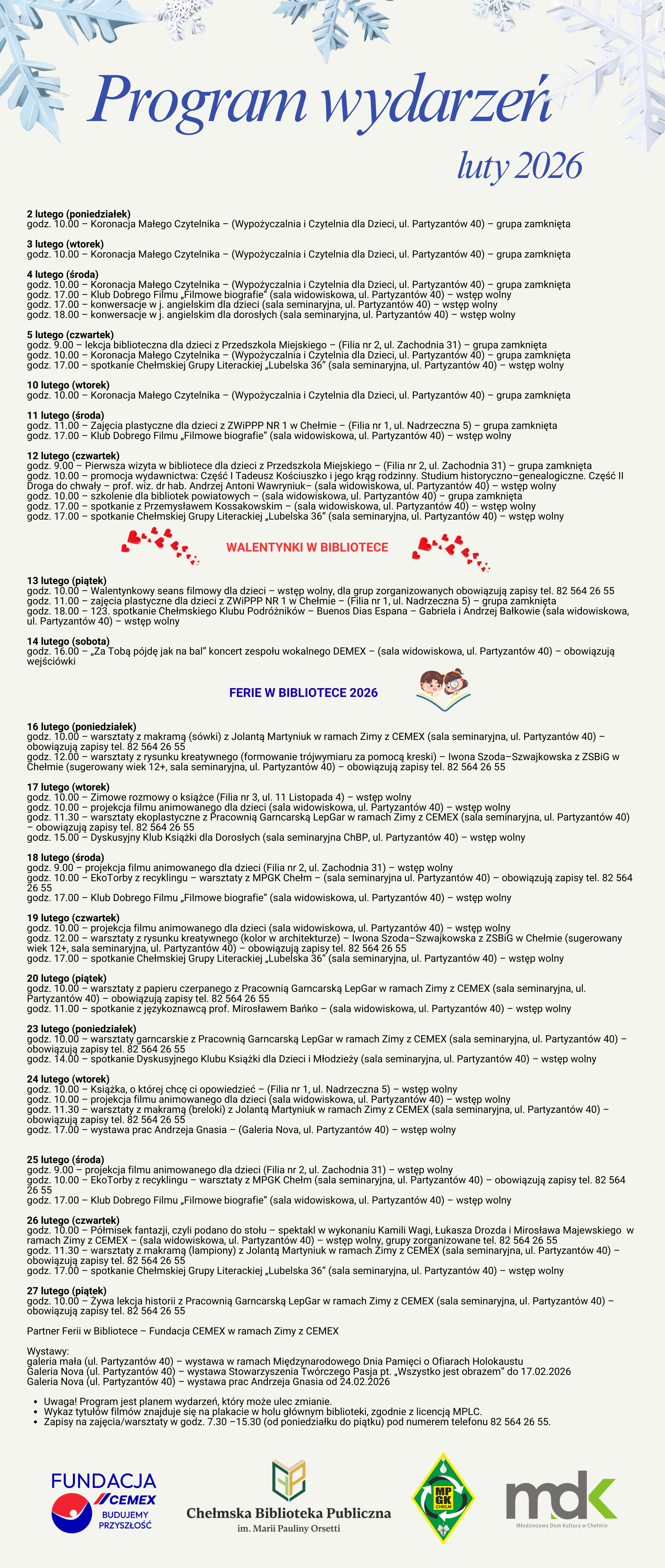 Program wydarzeń luty 2026