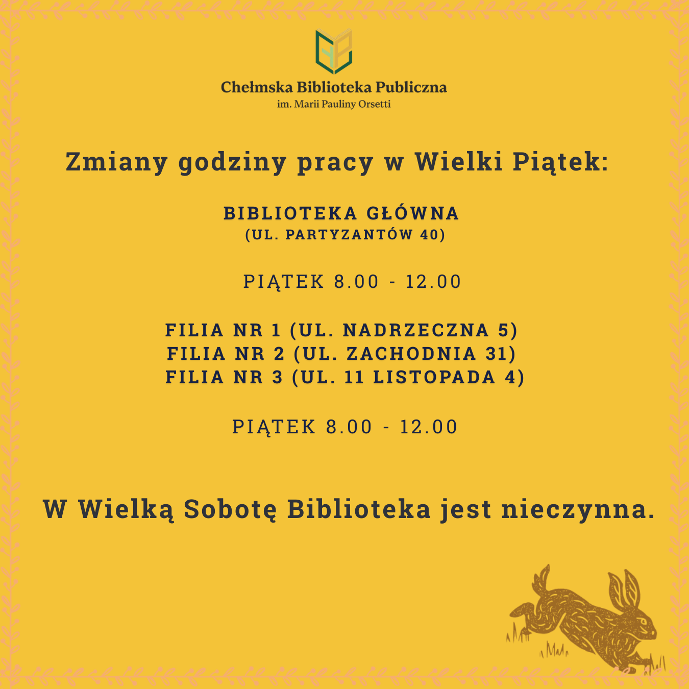 Zmiany godzin pracy KWIECIEŃ